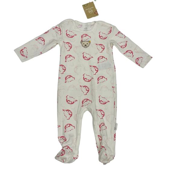 NWT Steiff 2-3M Footie with Mauve Bears - Picture 1 of 4